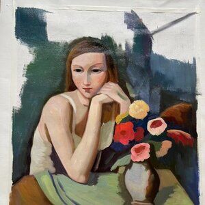 Elegant Oil Painting of a Lady by Flowers